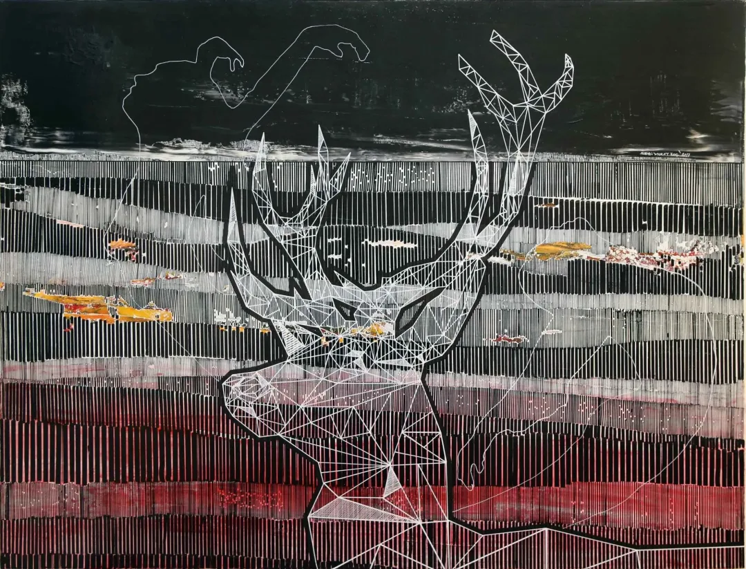 "Geyikli Gece" eseri SEYDİ MURAT KOÇ tarafından 2017 yılında 89x116 cm ölçülerinde Tuval üzeri karışık teknik tekniği ile yapılmıştır.