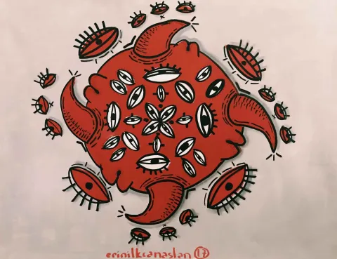 "Karanlığın Doymak Bilmeyen Kalbi" eseri ERİN İLKCAN ASLAN tarafından 2017 yılında 89x116 cm ölçülerinde Tuval üzeri karışık teknik tekniği ile yapılmıştır.