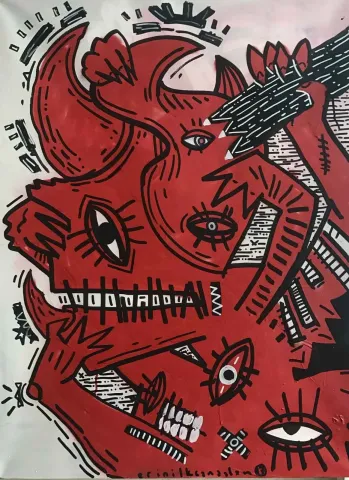 "Kazığı Kafama Saplasam Susacakmısınız Artık" eseri ERİN İLKCAN ASLAN tarafından 2017 yılında 80x60 cm ölçülerinde Tuval üzeri karışık teknik tekniği ile yapılmıştır.