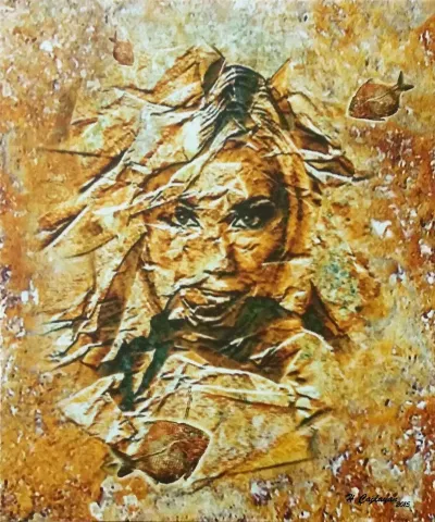 "Fosilleşmiş Bedenler" eseri HASAN ÇAĞLAYAN tarafından 60x50 cm ölçülerinde Yapay kaya üzeri karışık teknik tekniği ile yapılmıştır.