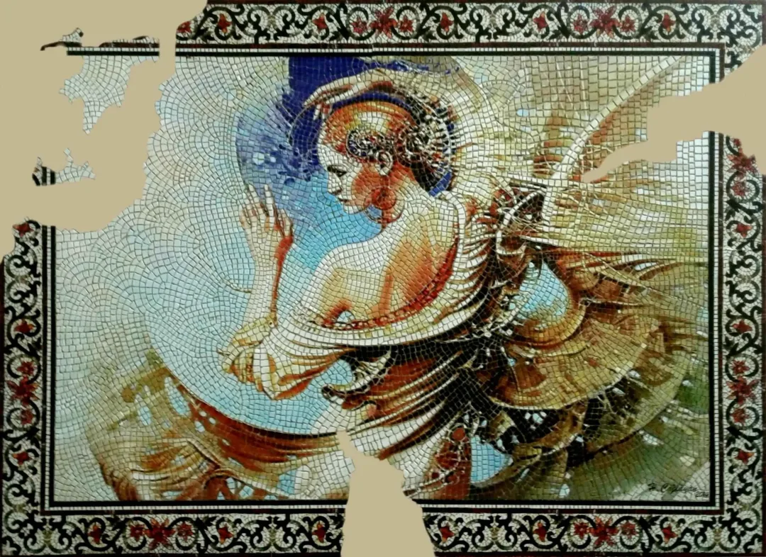 yakınlaştır "İsimsiz" eseri HASAN ÇAĞLAYAN tarafından 110x80 cm ölçülerinde Tuval üzeri mozaik tekniği ile yapılmıştır.