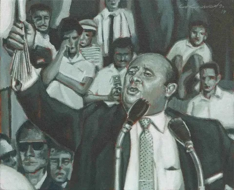 CENGİZHAN KONURALP — 2017 Bu eser CENGİZHAN KONURALP tarafından 2017 yılında 22x27 cm ölçülerinde Duralit üzeri akrilik boya tekniği ile yapılmıştır.