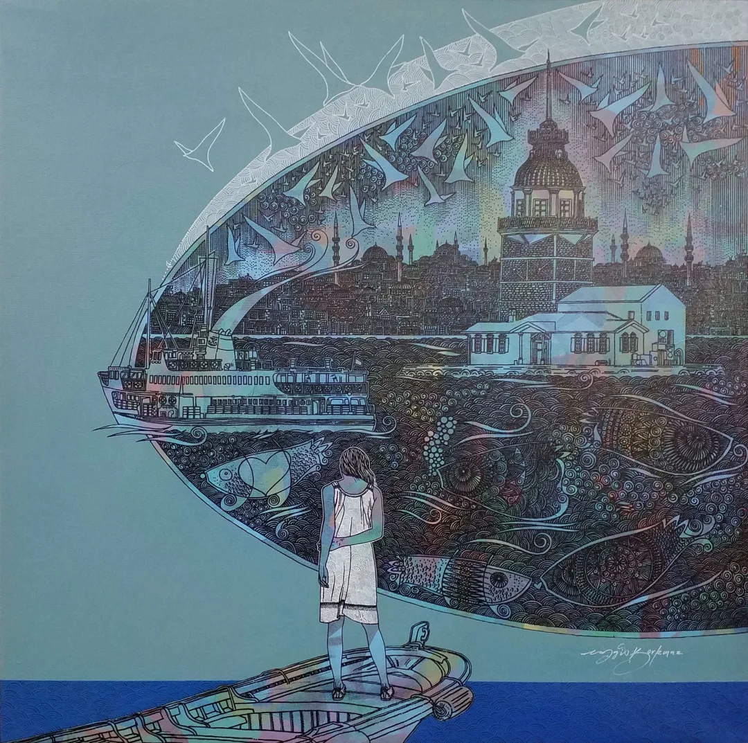 "İstanbula bakış" eseri ENGİN KORKMAZ tarafından 2017 yılında 70x70 cm ölçülerinde Tuvale üzeri akrilik boya boya tekniği ile yapılmıştır.