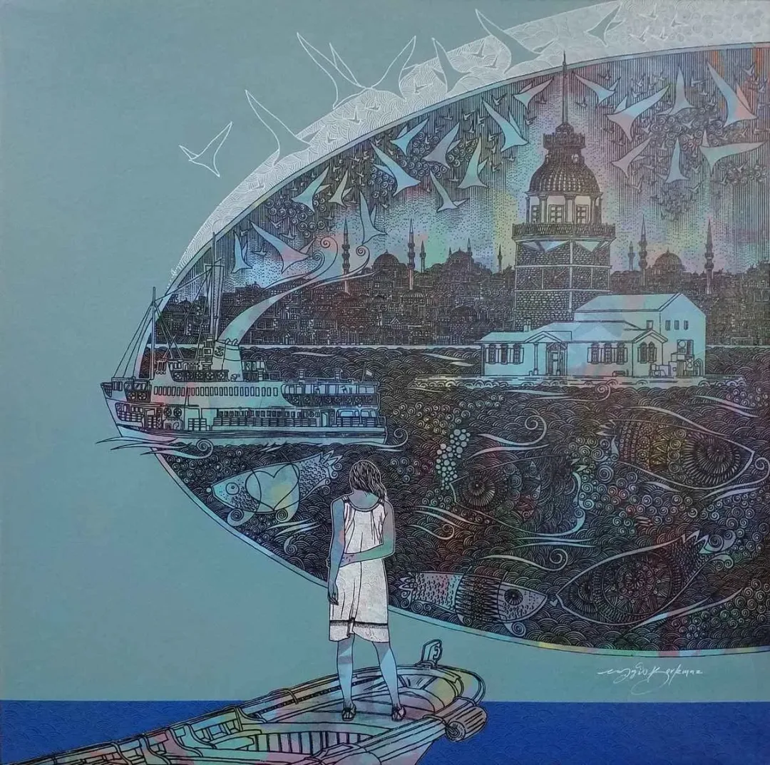 "İstanbula bakış" eseri ENGİN KORKMAZ tarafından 2017 yılında 70x70 cm ölçülerinde Tuvale üzeri akrilik boya boya tekniği ile yapılmıştır.
