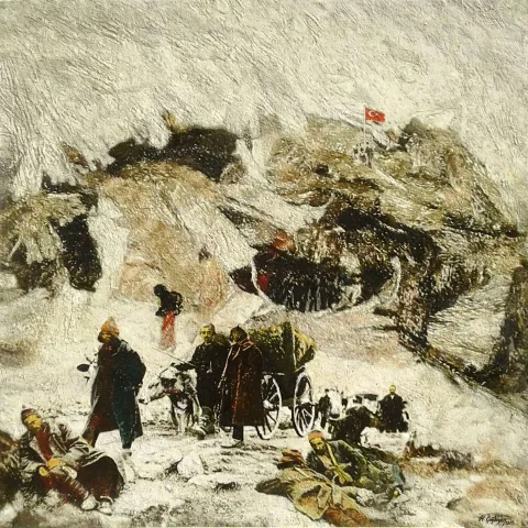 HASAN ÇAĞLAYAN — “Kuva-yi Milliye”, 2017 "Kuva-yi Milliye" eseri HASAN ÇAĞLAYAN tarafından 2017 yılında 70x70 cm ölçülerinde Tuval üzeri karışık teknik tekniği ile yapılmıştır.