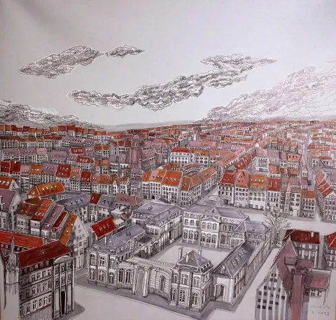 SÜMEYYE YUŞAN — “Fransa”, 2017 "Fransa" eseri SÜMEYYE YUŞAN tarafından 2017 yılında 70x70 cm ölçülerinde Tuval üzeri karışık teknik tekniği ile yapılmıştır.