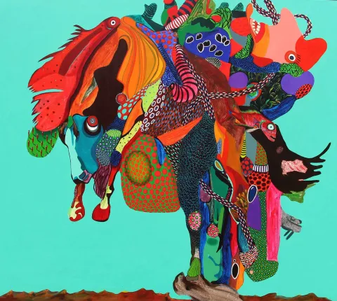 "Alga Marina" eseri LEVENT OYLUÇTARHAN tarafından 2017 yılında 125x140 cm ölçülerinde Tuval üzeri yağlı boya tekniği ile yapılmıştır.