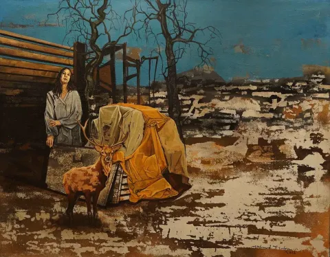 MAHMUT ÖZDEMİR — “İsimsiz”, 2016 "İsimsiz" eseri MAHMUT ÖZDEMİR tarafından 2016 yılında 85x110 cm ölçülerinde Tuval üzeri karışık teknik tekniği ile yapılmıştır.
