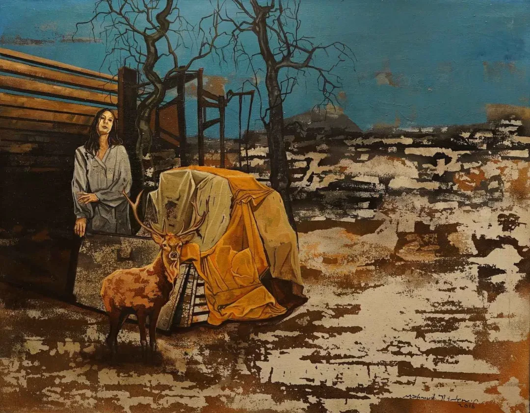 yakınlaştır "İsimsiz" eseri MAHMUT ÖZDEMİR tarafından 2016 yılında 85x110 cm ölçülerinde Tuval üzeri karışık teknik tekniği ile yapılmıştır.