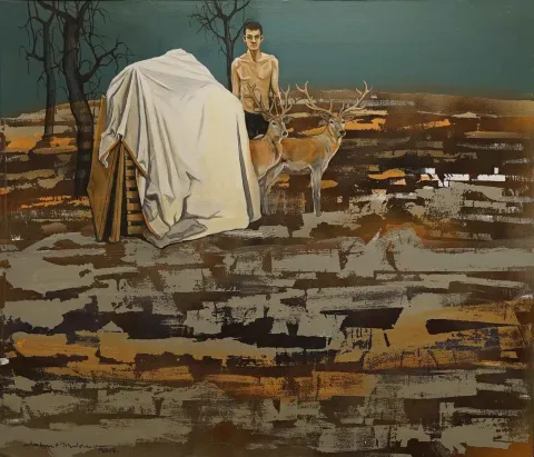 MAHMUT ÖZDEMİR — “İsimsiz”, 2017 "İsimsiz" eseri MAHMUT ÖZDEMİR tarafından 2017 yılında 85x100 cm ölçülerinde Tuval üzeri karışık teknik tekniği ile yapılmıştır.