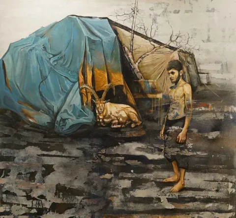 MAHMUT ÖZDEMİR — “İsimsiz”, 2016 "İsimsiz" eseri MAHMUT ÖZDEMİR tarafından 2016 yılında 130x140 cm ölçülerinde Tuval üzeri karışık teknik tekniği ile yapılmıştır.