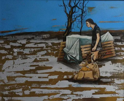 "İsimsiz" eseri MAHMUT ÖZDEMİR tarafından 2017 yılında 40x50 cm ölçülerinde Tuval üzeri karışık teknik tekniği ile yapılmıştır.