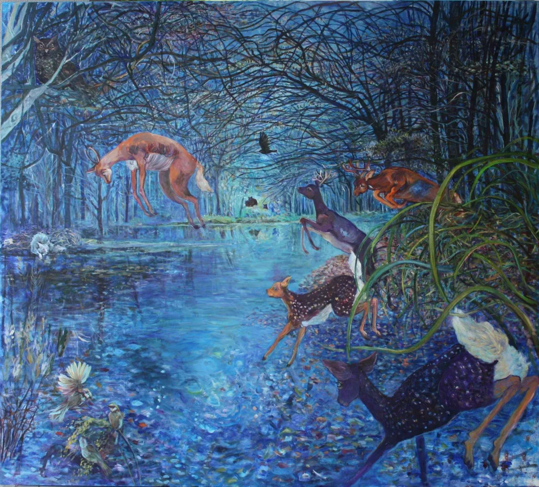 yakınlaştır "Sevinçli Sıçaryış" eseri NİL KÖKEN tarafından 195x215 cm ölçülerinde Tuval üzeri yağlı boya tekniği ile yapılmıştır.