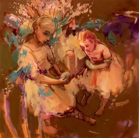 "Sır" eseri PERUZE HAMURCU tarafından 40x40 cm ölçülerinde Tuval üzeri yağlı boya tekniği ile yapılmıştır.