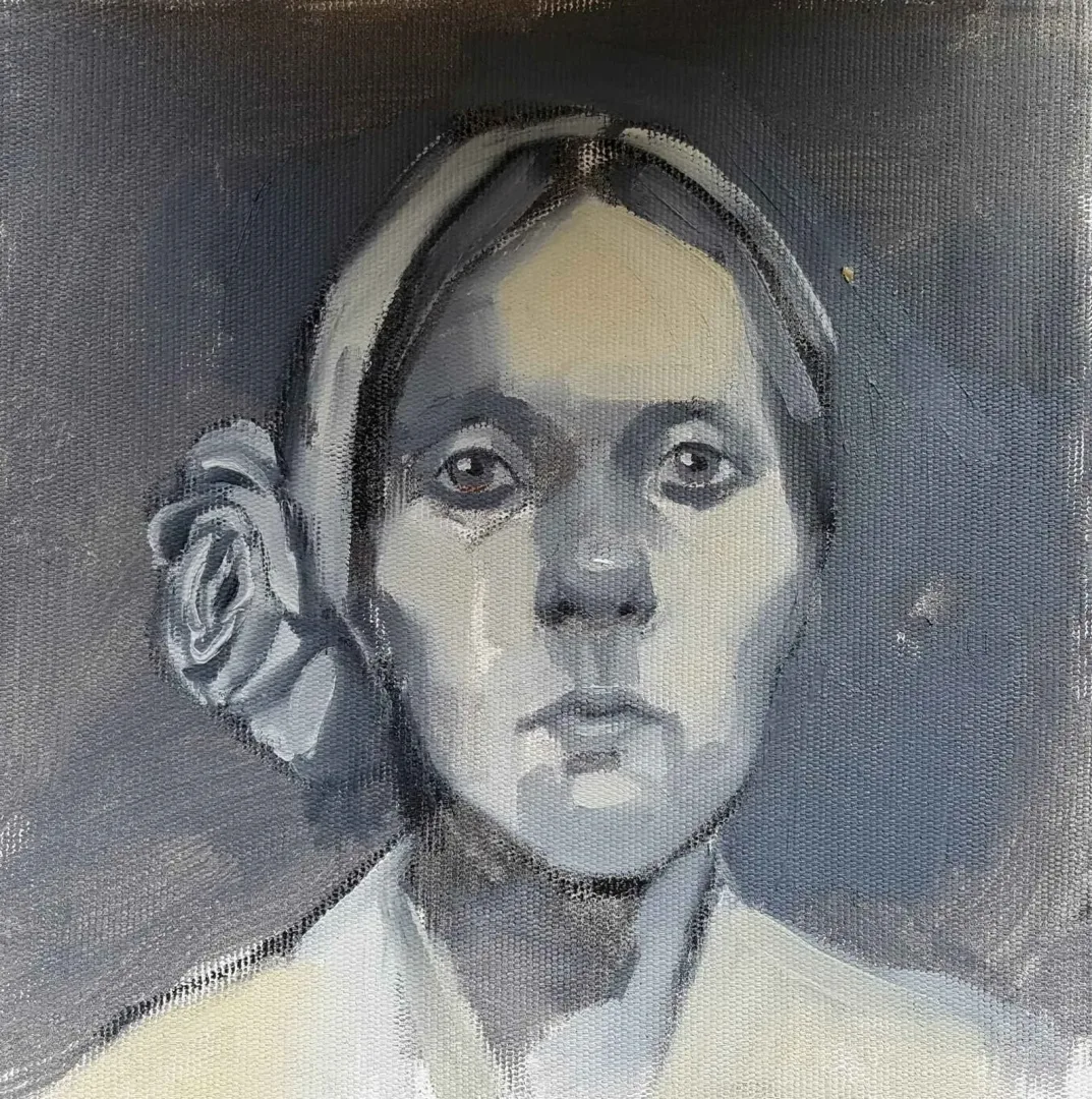"Portre" eseri SEMA ÖCAL tarafından 20x20 cm ölçülerinde Tuval üzeri yağlı boya tekniği ile yapılmıştır.