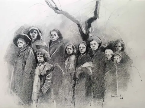 SEMA ÖCAL — “Paramparça” "Paramparça" eseri SEMA ÖCAL tarafından 33x42 cm ölçülerinde Kağıda Kurşun kalem tekniği ile yapılmıştır.