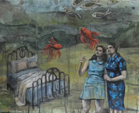 ŞİRİN YILMAZ — “Dışarıda”, 2017 "Dışarıda" eseri ŞİRİN YILMAZ tarafından 2017 yılında 40x50 cm ölçülerinde Tuval üzeri akrilik boya tekniği ile yapılmıştır.