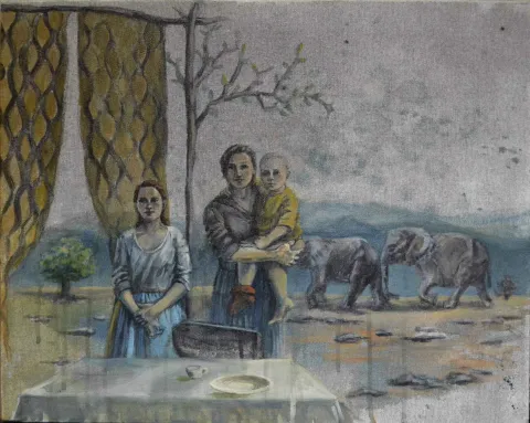 ŞİRİN YILMAZ — “Sabah”, 2017 "Sabah" eseri ŞİRİN YILMAZ tarafından 2017 yılında 40x50 cm ölçülerinde Tuval üzeri akrilik boya tekniği ile yapılmıştır.