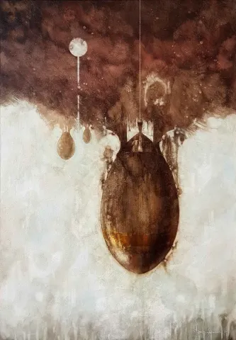 "Şakül" eseri TALAT AYHAN tarafından 100x70 cm ölçülerinde Tuval üzeri karışık teknik tekniği ile yapılmıştır.