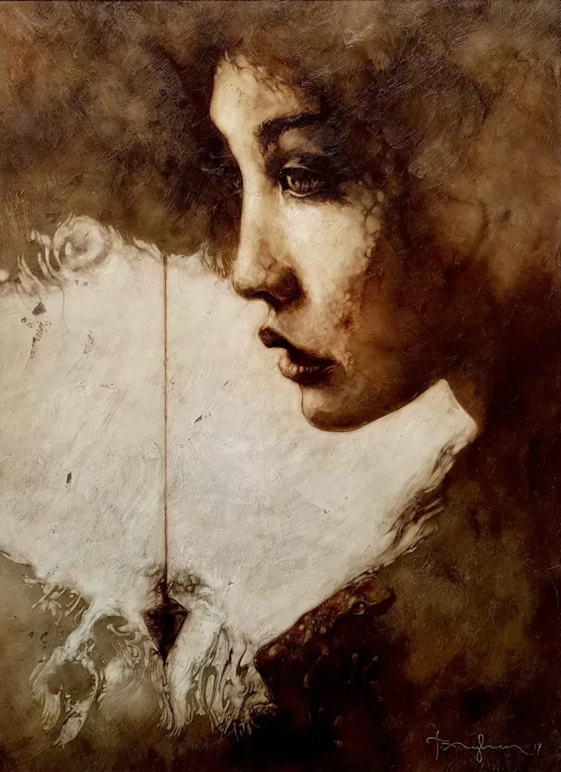 yakınlaştır "Şakül" eseri TALAT AYHAN tarafından 70x50 cm ölçülerinde Tuval üzeri karışık teknik tekniği ile yapılmıştır.