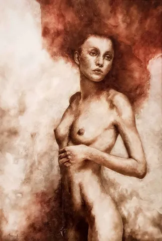 "Şakül" eseri TALAT AYHAN tarafından 120x80 cm ölçülerinde Tuval üzeri karışık teknik tekniği ile yapılmıştır.