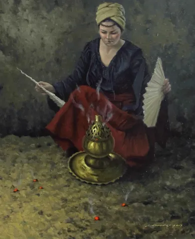 "Buhurdan-2" eseri FATİH KARAKAŞ tarafından 2017 yılında 60x50 cm ölçülerinde Tuval üzeri yağlı boya tekniği ile yapılmıştır.