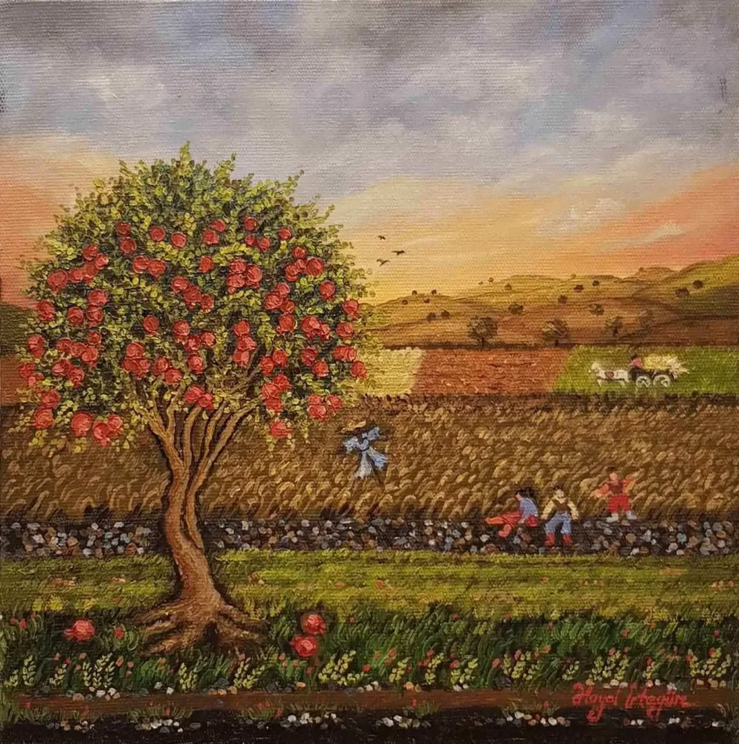 "isimsiz" eseri HAYAL İRTEGÜN tarafından 2017 yılında 25x25 cm ölçülerinde Tuval üzeri yağlı boya tekniği ile yapılmıştır.