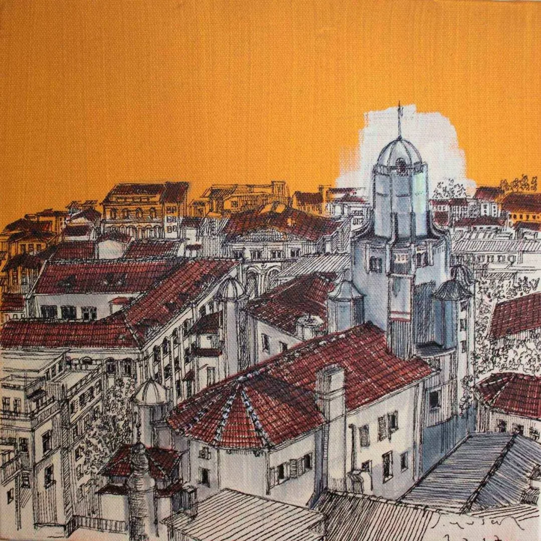 "Kule sokak" eseri SÜMEYYE YUŞAN tarafından 2017 yılında 25x25 cm ölçülerinde Tuval üzeri karışık teknik tekniği ile yapılmıştır.