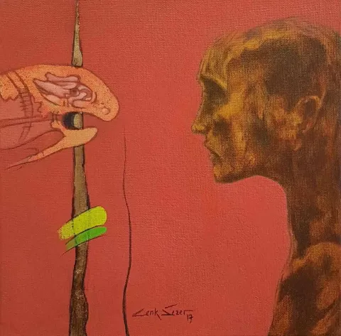 "isimsiz" eseri CENK SEZER tarafından 2017 yılında 25x25 cm ölçülerinde Tuval üzeri yağlı boya tekniği ile yapılmıştır.