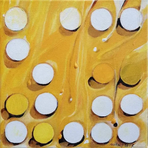 "isimsiz" eseri NUR GÖKBULUT tarafından 2017 yılında 25x25 cm ölçülerinde Tuval üzeri akrilik boya tekniği ile yapılmıştır.