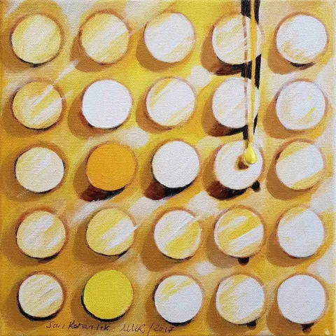 "isimsiz" eseri NUR GÖKBULUT tarafından 2017 yılında 25x25 cm ölçülerinde Tuval üzeri akrilik boya tekniği ile yapılmıştır.