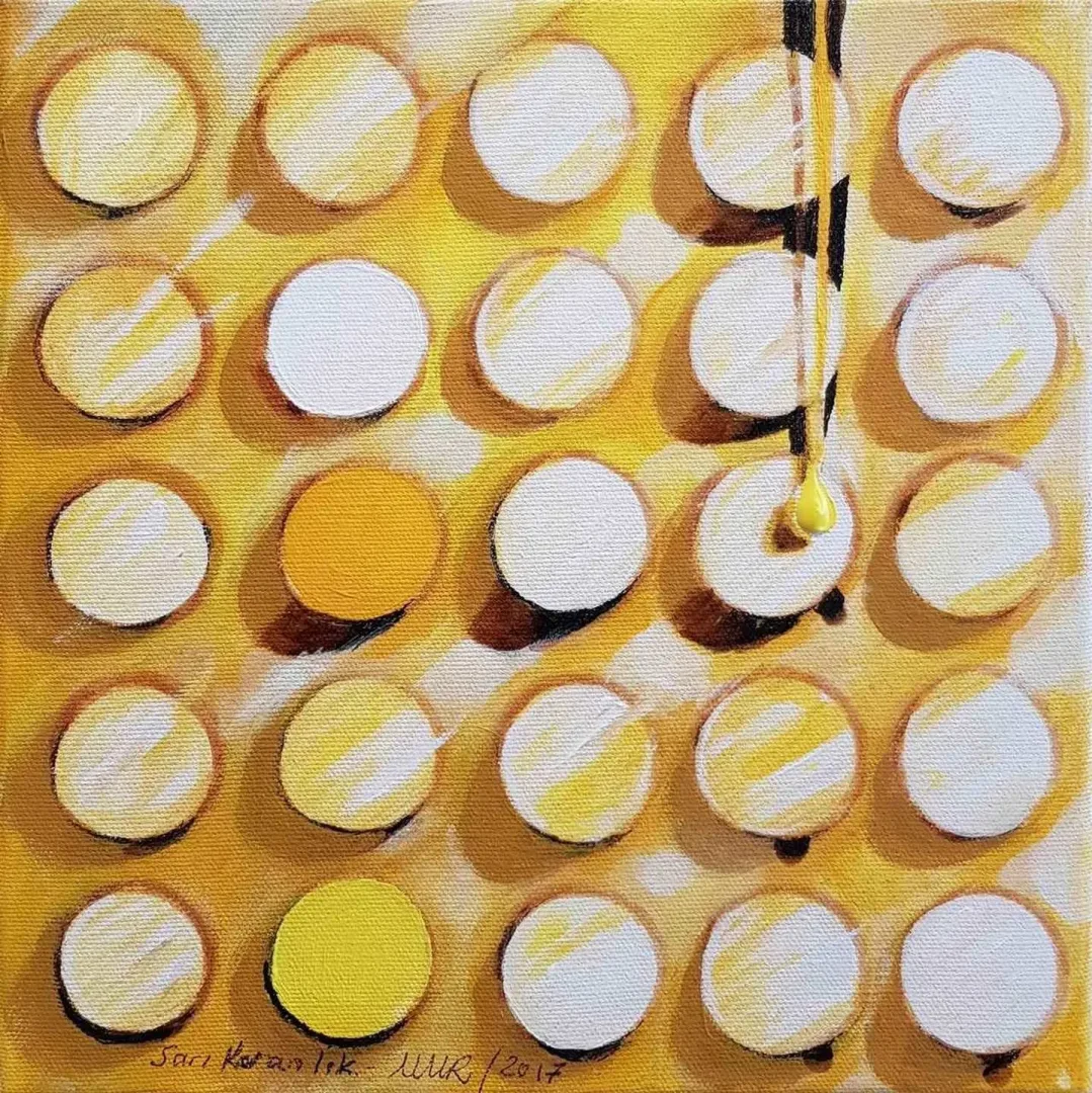 "isimsiz" eseri NUR GÖKBULUT tarafından 2017 yılında 25x25 cm ölçülerinde Tuval üzeri akrilik boya tekniği ile yapılmıştır.