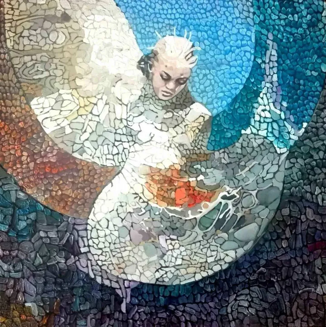 "isimsiz" eseri BİNNUR YÜCEBAŞ RUOCCO tarafından 2017 yılında 25x25 cm ölçülerinde Tuval üzeri yağlı boya tekniği ile yapılmıştır.