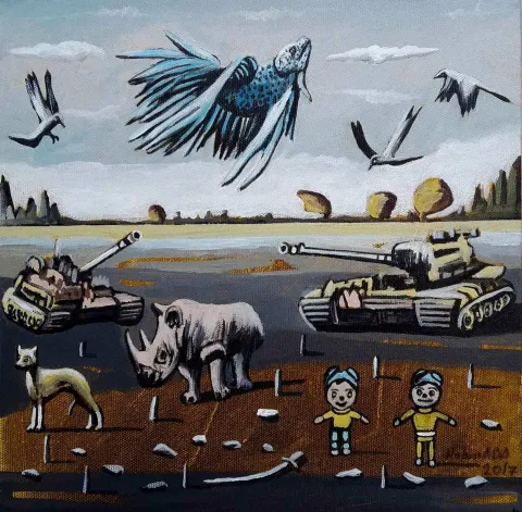 HAKAN ADA — “Düş”, 2017 "Düş" eseri HAKAN ADA tarafından 2017 yılında 25x25 cm ölçülerinde Tuval üzeri akrilik boya tekniği ile yapılmıştır.
