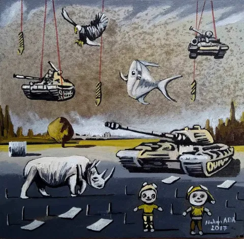 HAKAN ADA — “Düş”, 2017 "Düş" eseri HAKAN ADA tarafından 2017 yılında 25x25 cm ölçülerinde Tuval üzeri akrilik boya tekniği ile yapılmıştır.