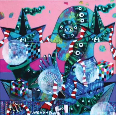 TAMER DERİCAN — “Küp”, 2017 "Küp" eseri TAMER DERİCAN tarafından 2017 yılında 25x25 cm ölçülerinde Tuval üzeri yağlı boya tekniği ile yapılmıştır.
