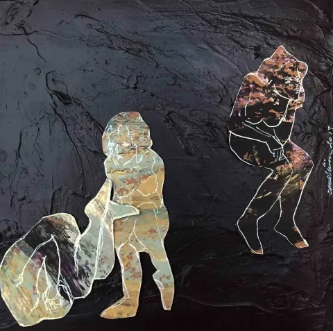 "Relations" eseri EMEL ÜLÜŞ tarafından 2017 yılında 25x25 cm ölçülerinde Tuval üzeri karışık teknik tekniği ile yapılmıştır.