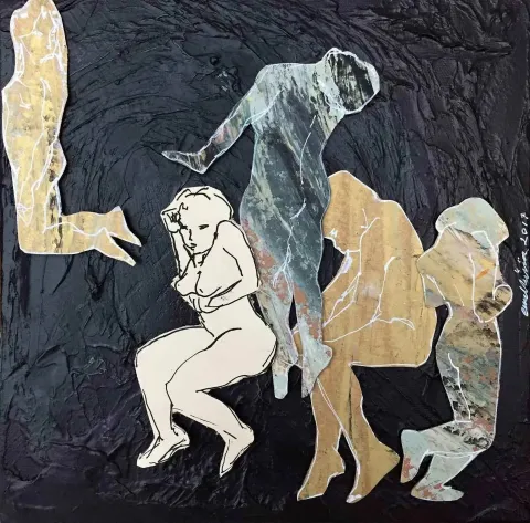 EMEL ÜLÜŞ — “Relations”, 2017 "Relations" eseri EMEL ÜLÜŞ tarafından 2017 yılında 25x25 cm ölçülerinde Tuval üzeri karışık teknik tekniği ile yapılmıştır.