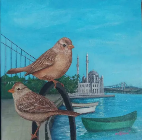 DİLARA KOZ — “Ortaköy manzara”, 2017 "Ortaköy manzara" eseri DİLARA KOZ tarafından 2017 yılında 25x25 cm ölçülerinde Tuval üzeri akrilik boya tekniği ile yapılmıştır.