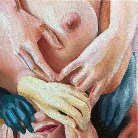 "Temas ve İzler" eseri CANSU SÖNMEZ tarafından 2017 yılında 25x25 cm ölçülerinde Tuval üzeri yağlı boya tekniği ile yapılmıştır.