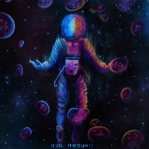 "hologram" eseri ASİL ARGUN tarafından 2017 yılında 25x25 cm ölçülerinde Tuval üzeri yağlı boya tekniği ile yapılmıştır.