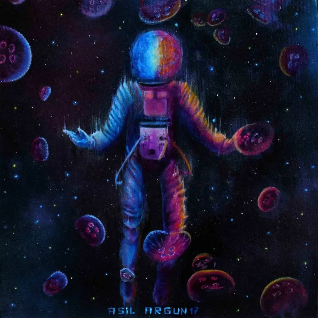 "hologram" eseri ASİL ARGUN tarafından 2017 yılında 25x25 cm ölçülerinde Tuval üzeri yağlı boya tekniği ile yapılmıştır.