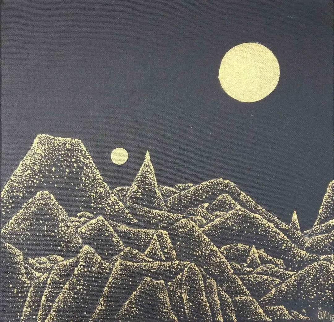 yakınlaştır "Altın Dağ" eseri ÖZGE KAHRAMAN tarafından 2017 yılında 25x25 cm ölçülerinde Tuval üzeri akrilik boya tekniği ile yapılmıştır.
