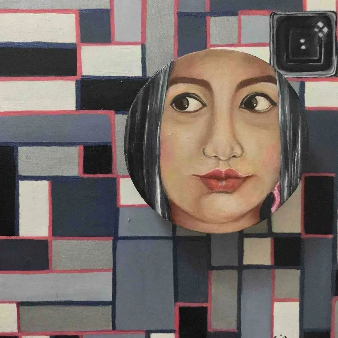 "Selfie" eseri GİZEM FATMA ÇETİN tarafından 2017 yılında 25x25 cm ölçülerinde Tuval üzeri karışık teknik tekniği ile yapılmıştır.