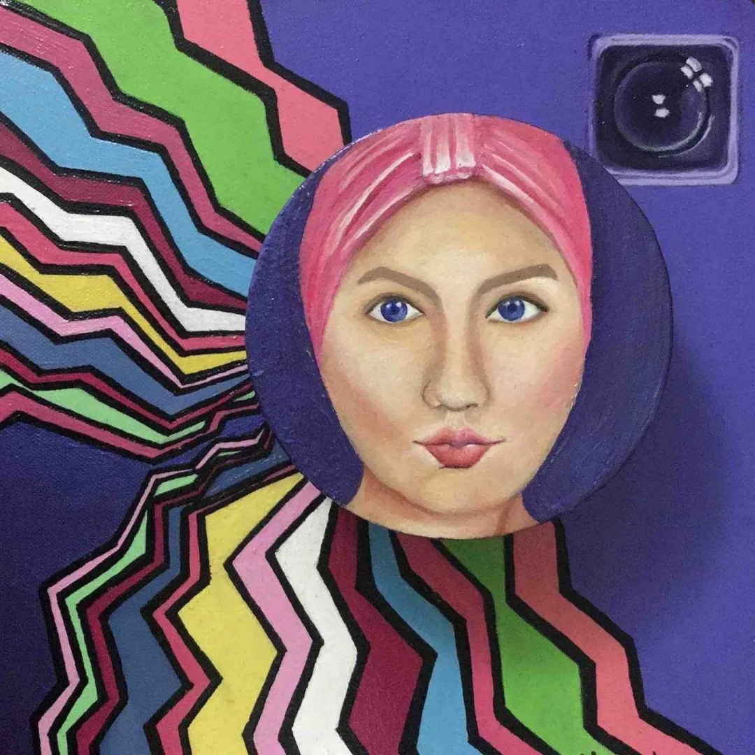 yakınlaştır "Selfie" eseri GİZEM FATMA ÇETİN tarafından 2017 yılında 25x25 cm ölçülerinde Tuval üzeri karışık teknik tekniği ile yapılmıştır.