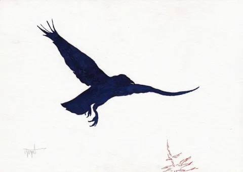 "Karga" eseri YİĞİT ALTIPARMAKOĞULLARI tarafından 2013 yılında 15x21 cm ölçülerinde Kağıt üzeri Ekolin tekniği ile yapılmıştır.