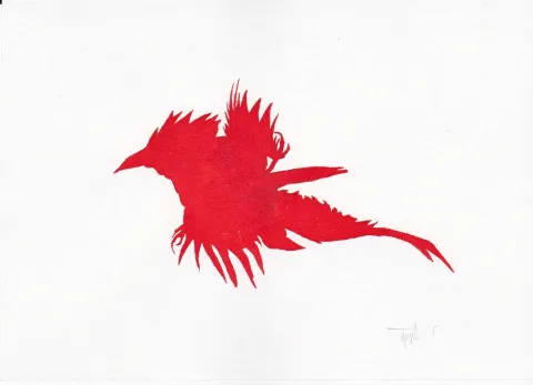"Kargalar" eseri YİĞİT ALTIPARMAKOĞULLARI tarafından 2013 yılında 15x21 cm ölçülerinde Kağıt üzeri Ekolin tekniği ile yapılmıştır.