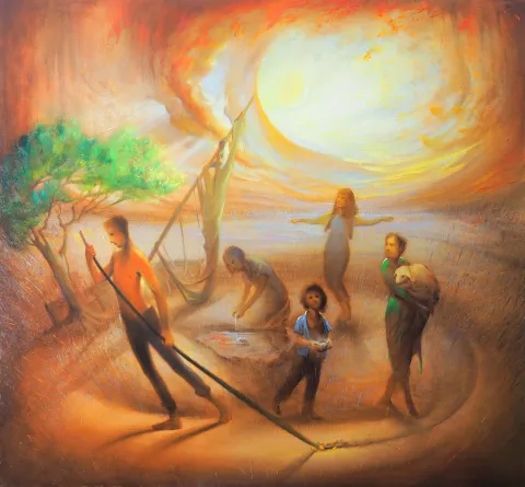 "Yeni Zamanlar" eseri YUSUF ŞENGÜR tarafından 2017 yılında 130x140 cm ölçülerinde Tuval üzeri yağlı boya tekniği ile yapılmıştır.