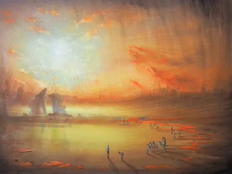 "İki Kayanın Huzurunda" eseri YUSUF ŞENGÜR tarafından 2017 yılında 90x120 cm ölçülerinde Tuval üzeri yağlı boya tekniği ile yapılmıştır.