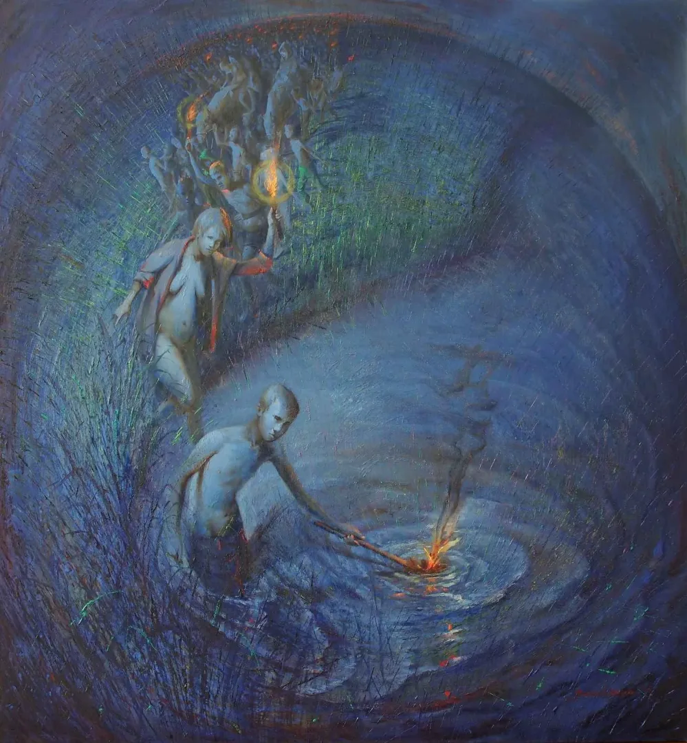 "Öze Dönüş" eseri YUSUF ŞENGÜR tarafından 2016 yılında 140x130 cm ölçülerinde Tuval üzeri yağlı boya tekniği ile yapılmıştır.